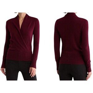 Sundance Sweater Eva Cashmere burgundy V-Neck faux wrap size S Quiet Luxury $198
